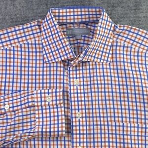 Hickey Freeman Dress Shirt 16 34 Orange Blue Check Spread Collar Cotton